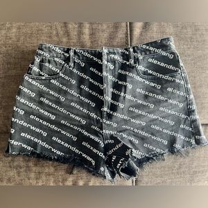 Alexander Wang Women's Grey Bite Logo Cutoff Denim Shorts